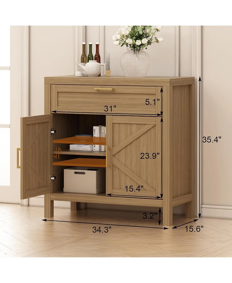 gaomon Buffet Sideboard Cabinet, Kitchen Storage with 1 Drawer and 2 Doors, Wood Coffee Bar with Adjustable Shelf