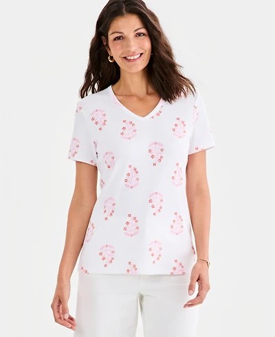 Style & Co Petite V-Neck Floret Patch Top, Macy's Exclusive