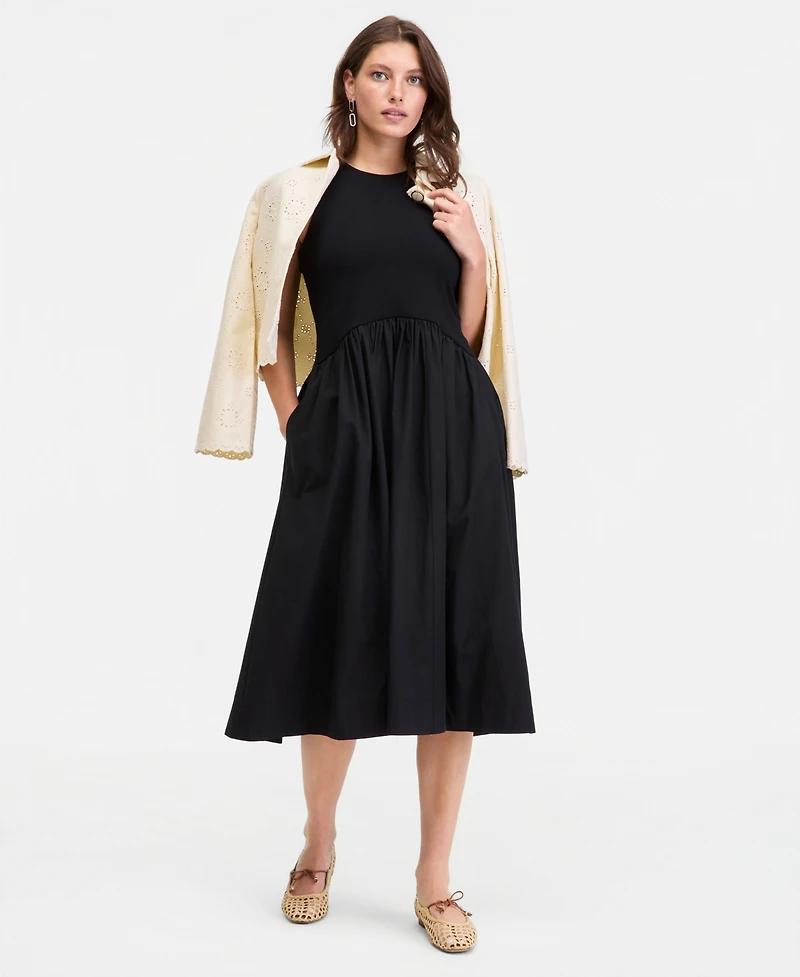 On 34th Women's Curved-Waist Mixed-Media Midi Dress, Macy's Exclusive