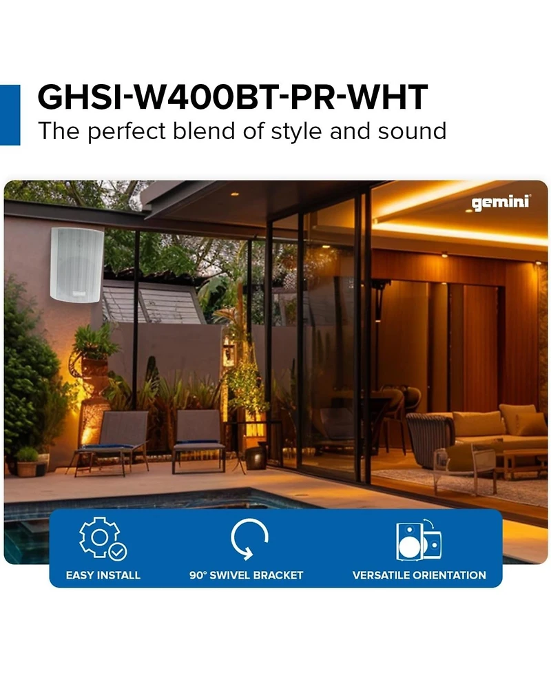 Gemini Ghsi-W400BT-pr-wht 4" Waterproof Outdoor Bluetooth Speakers (2024)