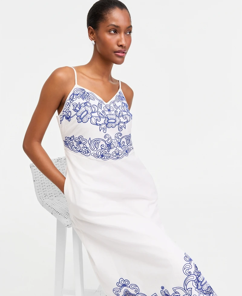 On 34th Women's Linen Blend Solid Cutwork Tank Midi Dress, Macy's Exclusive