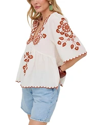 Raffya Women's Aubrey V-Neck Embroidered Blouse