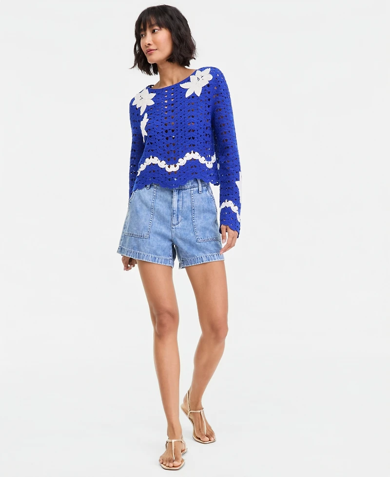 On 34th Women's 3D Flower Crochet Sweater, Macy's Exclusive