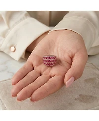 Red Round Shaped Cubic Zirconia Stone 18K Rose Gold Plated Sterling Silver Ring