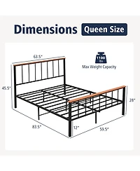 Gymax Metal Platform Bed Frame Mattress Foundation with Headboard Industrial