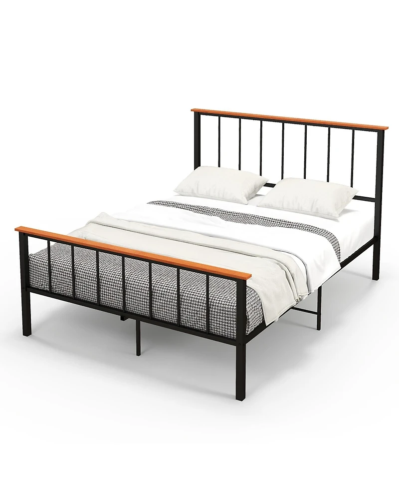 Gymax Metal Platform Bed Frame Mattress Foundation with Headboard Industrial