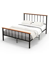 Gymax Metal Platform Bed Frame Mattress Foundation with Headboard Industrial