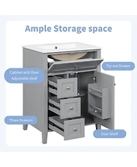 Casainc Modern Bathroom Vanity with Sink 3 Drawers Adjustable Shelf Cabinet