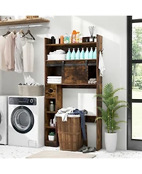 Gymax Over The Toilet Storage Cabinet w/ Sliding Barn Door Adjustable Shelves 2 Hooks