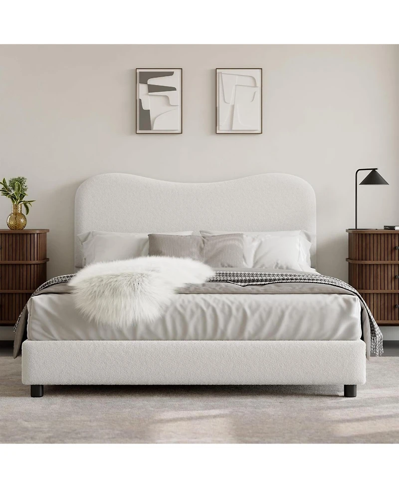 gaomon Boucle Bed Frame with Upholstered Headboard