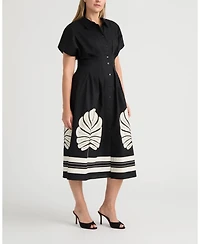 Ellen Tracy Women's Button Front Pleated Shirt Dress