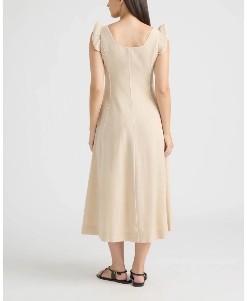 Ellen Tracy Women's Linen Dress with Contrast Pipping