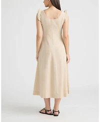 Ellen Tracy Women's Linen Dress with Contrast Pipping