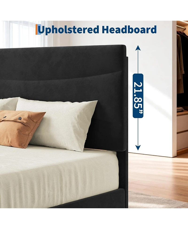 gaomon Bed Frame with Headboard, Velvet Upholstered Platform Bed Frame No Box Spring Needed with Under-Bed Storage and Strong Wood Slats Support