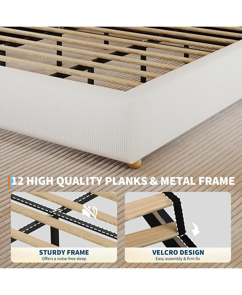 gaomon Cloud Bed Frame, Corduroy Low Bed Frame Without Headboard, Thick Fabric Upholstered Platform Bed, Solid Wood Legs, No Box Spring Needed