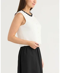 Ellen Tracy Women's Knit Vest with Beaded Crochet Trims