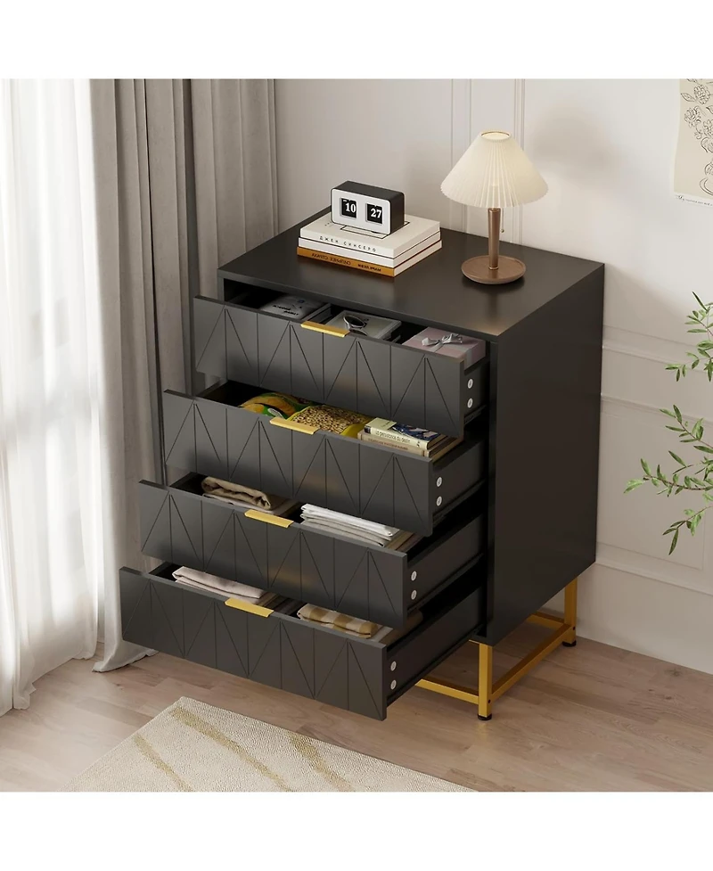 gaomon 4 Drawer Dresser with Wide Storage, Wood Chest Organizer Metal Legs, Modern Dressers & Chests of Drawers