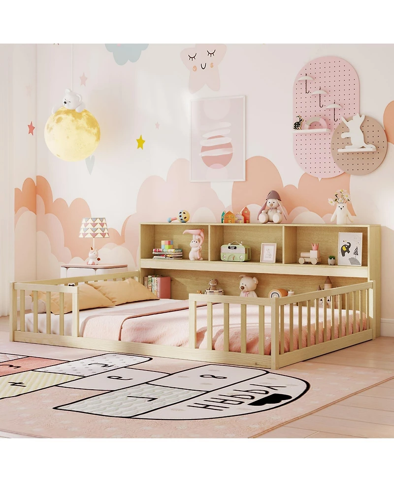Slickblue Full Kids Floor Bed with Integrated Book Storage