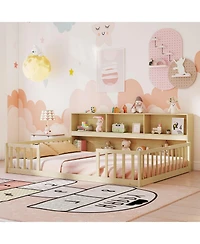 Slickblue Full Kids Floor Bed with Integrated Book Storage