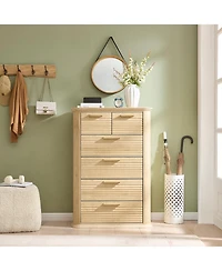 flynama Modern 6 Drawer Dresser 45 Tall with Curved Profile Wood Fluted Chest for Bedroom Living Room Entryway