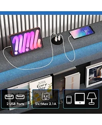 Sugift Queen Size Bed Frame with Adjustable Storage Headboard and Wooden Slat Support