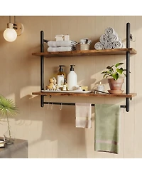 Yigii Floating Shelves Wall Mounted 31" 2-Tier Storage Rack with Towel Bar 8 Hooks