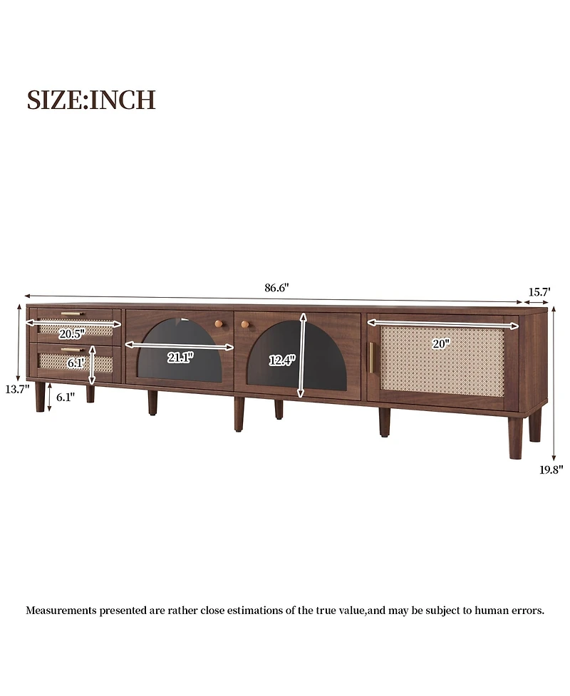 sumyeg 86" Cabinet Tv Stand with Led App Control and 2 Drawers Glass Door