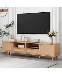 sumyeg Farmhouse Storage Cabinet With Rattan Tv Stand