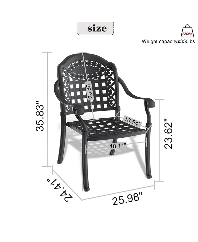 Clihome Cast Aluminum Patio Chairs Set of 2 Dining Chairs with Random Color Cushions