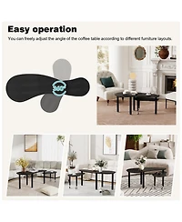 Rainsken Rotatable Coffee Table, Nesting Coffee Tables with Swivel Function, Modern Wood Oval Center Table for Living Room