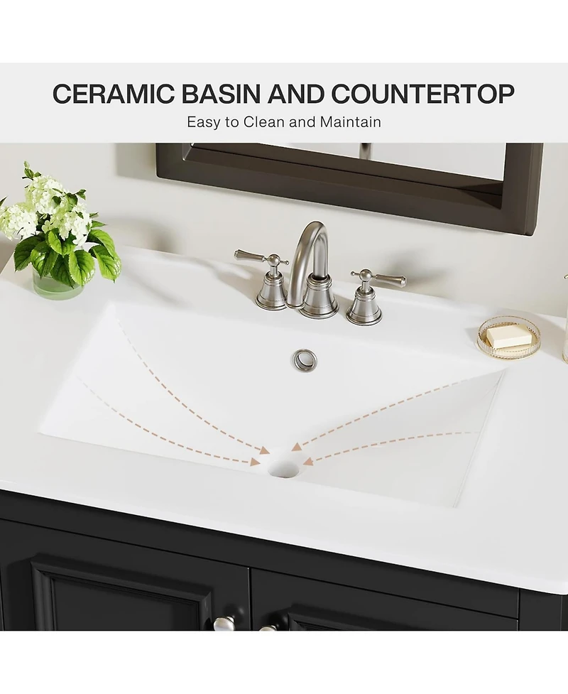 Tribesigns 30" Modern Bathroom Vanity with Sink, Bathroom Sink Cabinet with 2 Doors and 1 Drawer, Solid Wooden Frame, White