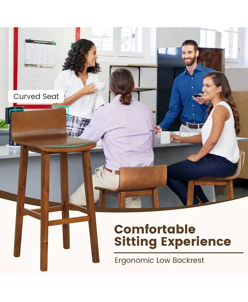 Slickblue Set of 2 Wooden Bar Stools 29 Inch with Back and Seat