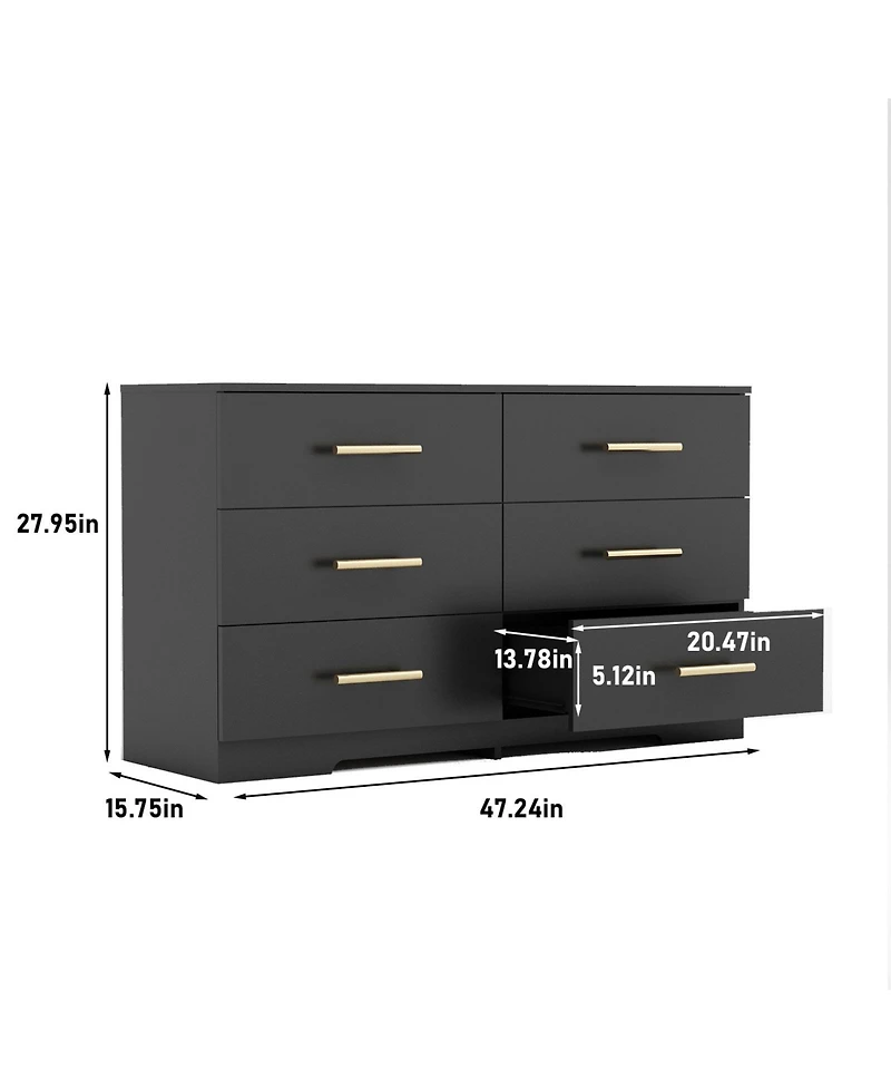 flynama Large 6 Drawers Chest Dresser Table with Golden Handles Modern Storage for Bedroom Living Room