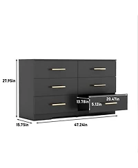 flynama Large 6 Drawers Chest Dresser Table with Golden Handles Modern Storage for Bedroom Living Room