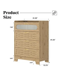 flynama Modern 4 Drawer Dresser Mdf Cabinet with Wheels for Bedroom Living Room Entryway