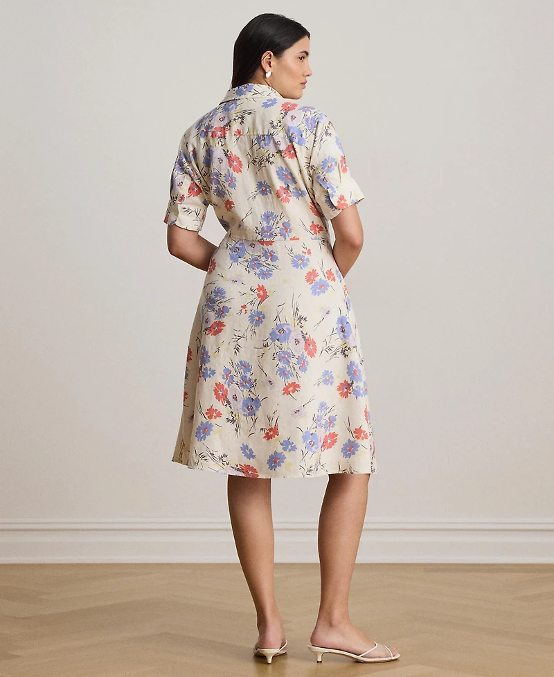 Lauren Ralph Plus Floral Tie-Front Collared Shirtdress