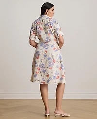 Lauren Ralph Plus Floral Tie-Front Collared Shirtdress