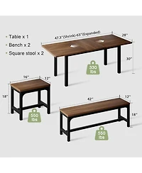gaomon 5-Piece Extendable Dining Table Set for 4-8 People,63 Inch Kitchen Table with 2 Benches & 2