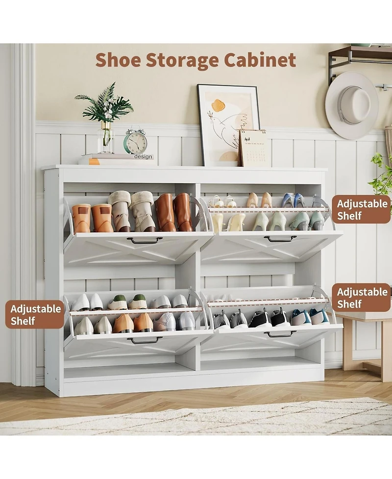 gaomon Wide Freestanding Shoe Storage Cabinet with 4 Flip Drawers