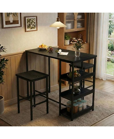 gaomon 3-Piece Kitchen Table Set with Storage Shelves & 2 Bar Stools, Iron & Wood, Dining Table for Small Spaces