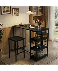 gaomon 3-Piece Kitchen Table Set with Storage Shelves & 2 Bar Stools, Iron & Wood, Dining Table for Small Spaces