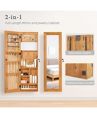 flynama Solid Wood Jewelry Armoire Organizer Cabinet with Full Length Mirror Wall Mounted Lockable with Led Light