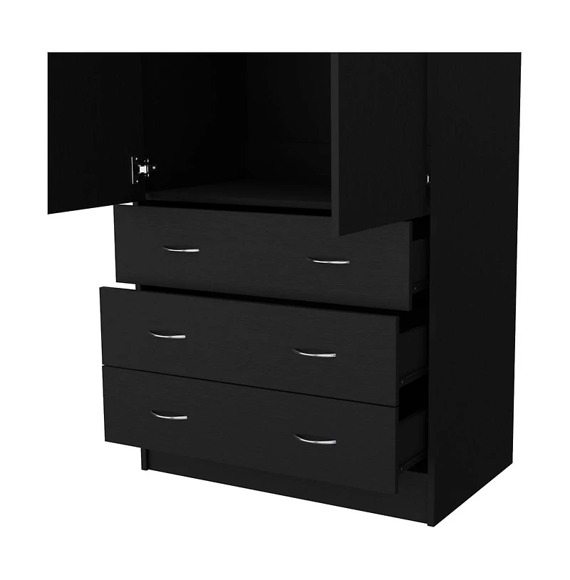 flynama Ramey Armoire Bedroom Storage Organizer with Hanging Rod Three Drawers and Stylish Hardware