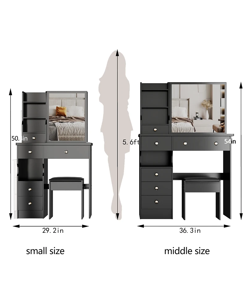 flynama 29.2 Inch Small Space Vanity Table Set with Mirror & Stool Compact Home Dressing Desk