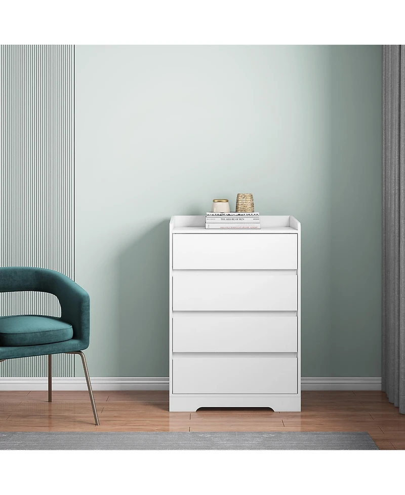 flynama 4 Drawer Dresser White 100 Waterproof Modern Wooden Cabinet Sturdy Frame for Bedroom Living Room Office