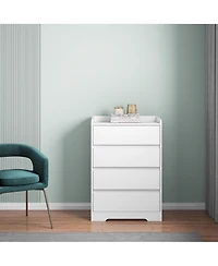 flynama 4 Drawer Dresser White 100 Waterproof Modern Wooden Cabinet Sturdy Frame for Bedroom Living Room Office