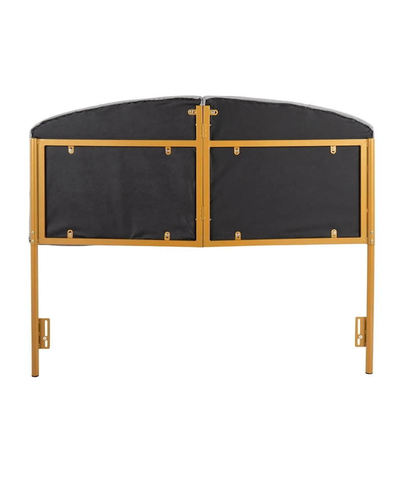Flynama Velvet Queen Headboard with Gold Metal Frame and Tufting for Glam Bedroom