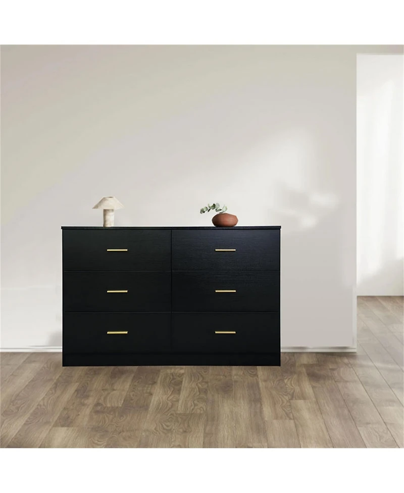 Clihome 6 Drawer Wood Modern Chest of Drawers with Ample Storage