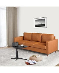 gaomon 83" Mid-Century Modern Pu Leather Sofa, 3-Seater Couch with Tapered Legs, Deep Seat, Comfy Cushions, for Living Room, Bedroom