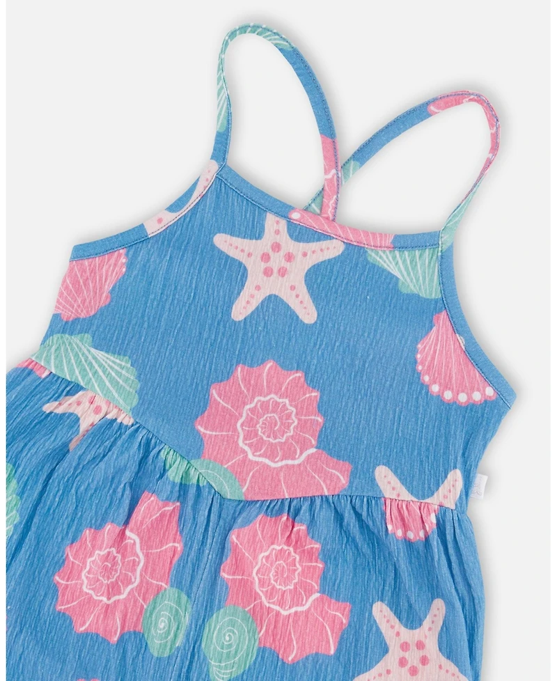 Deux par Deux Little Girls Crinkle Jersey Shell Print Jumpsuit